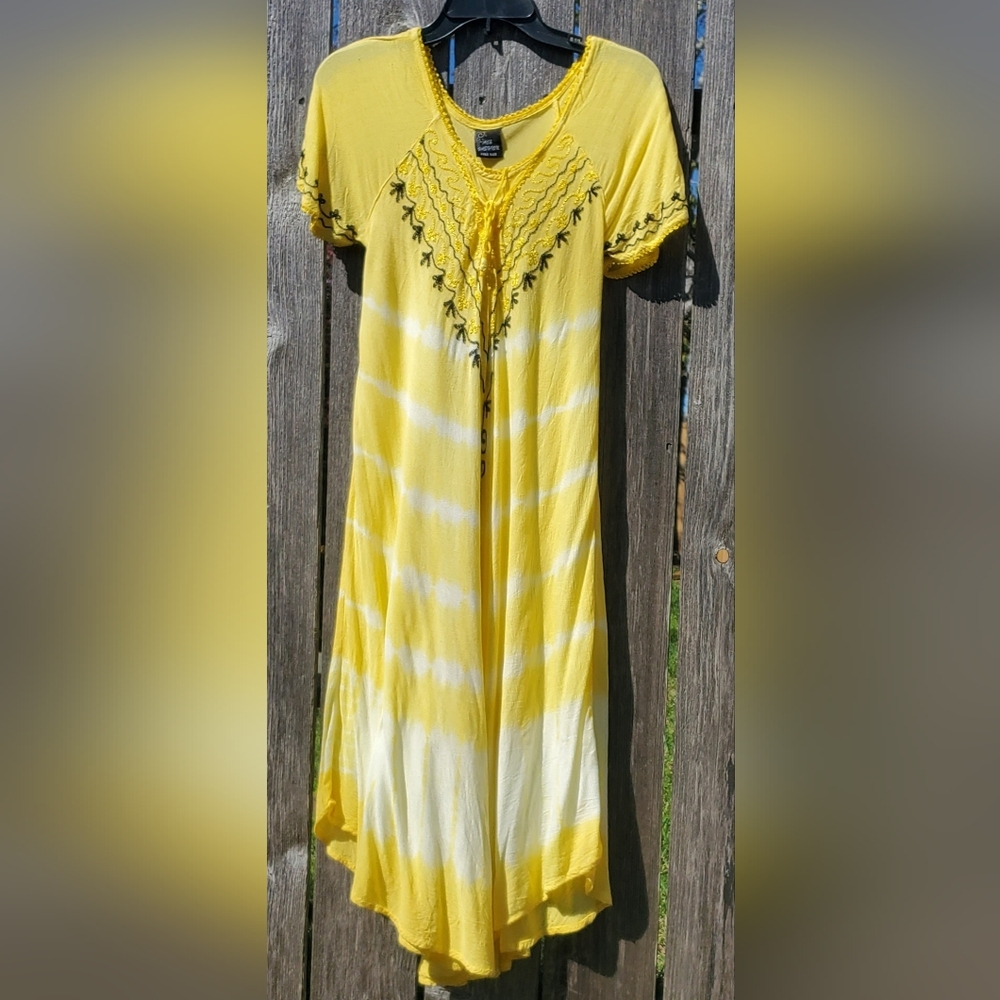 ACE Fashion Free Size Midi Dress Cover-up Asymmetrical Hem Gauzy Beachy Vacay